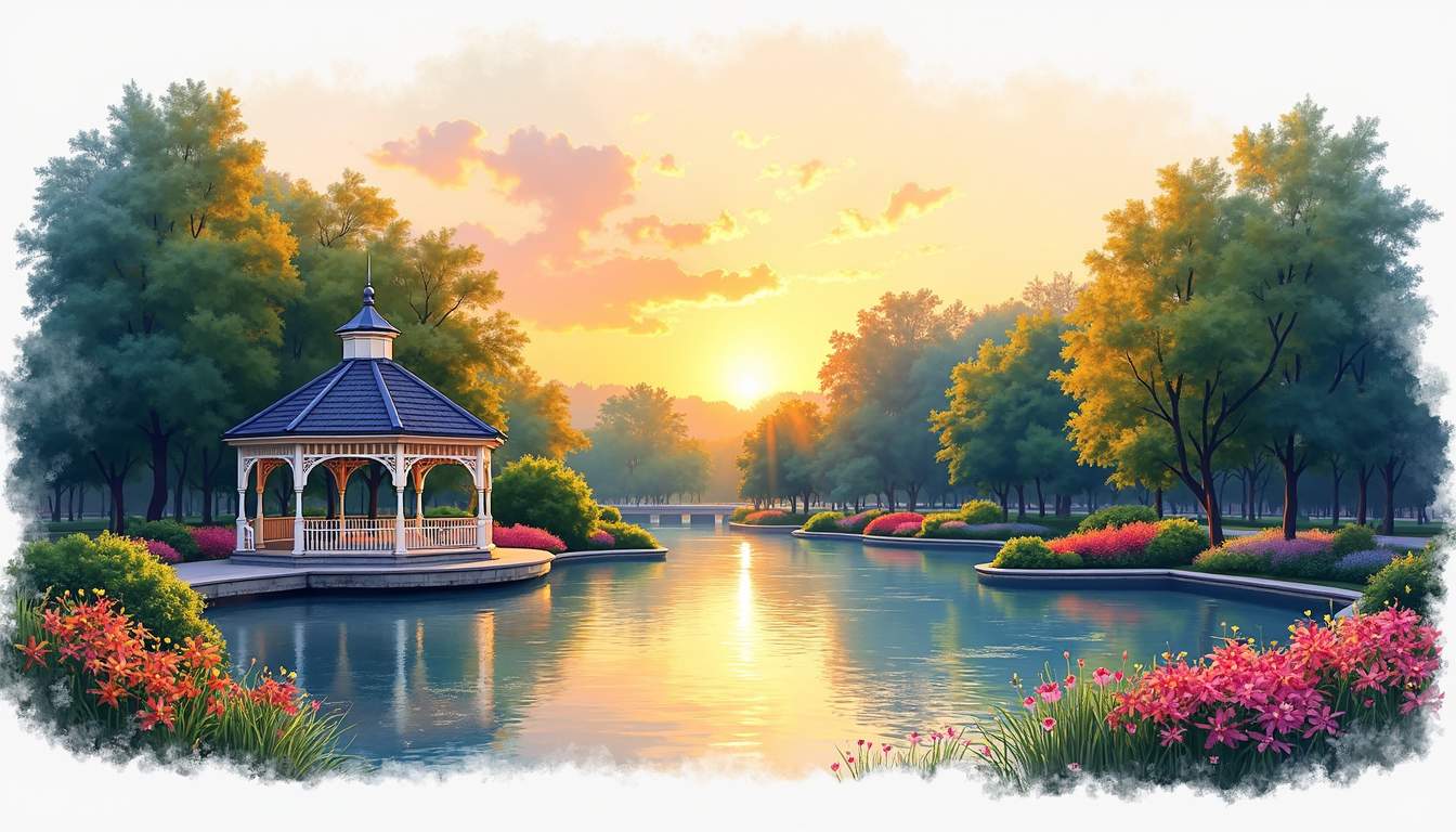 A picturesque scene of mannheim's beautiful luisenpark at sunset