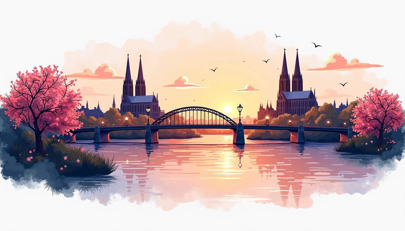 A picturesque cologne skyline at sunset